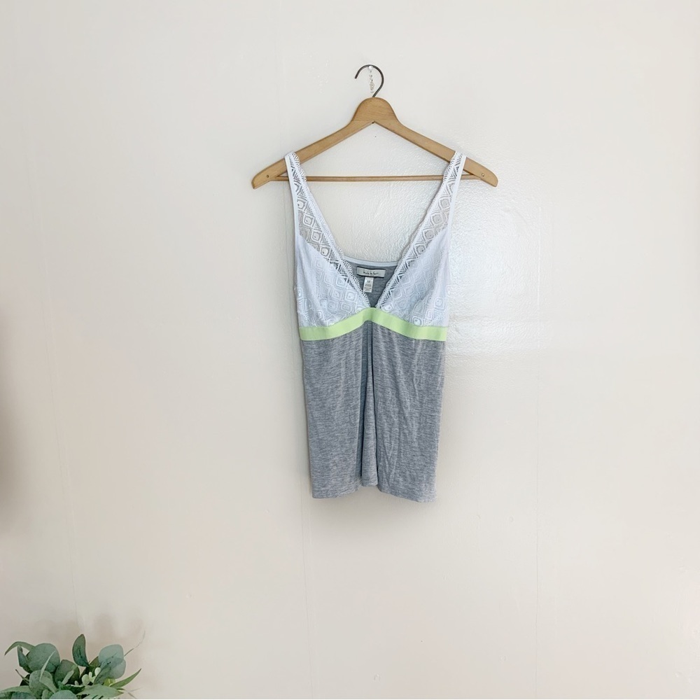 [Nicole Miller] Women's Colorblock White Lace V-neck Sleeveless Tank Top